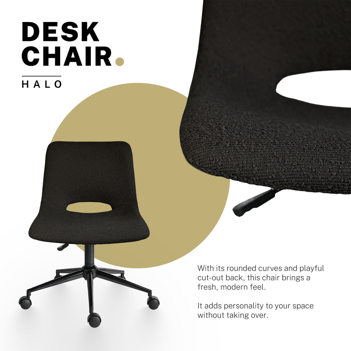 Dalwallinu black loop yarn fabric office chair with cut out backrest, set of two