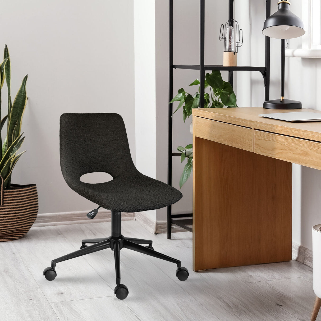 Dalwallinu black loop yarn fabric office chair with cut out backrest, set of two