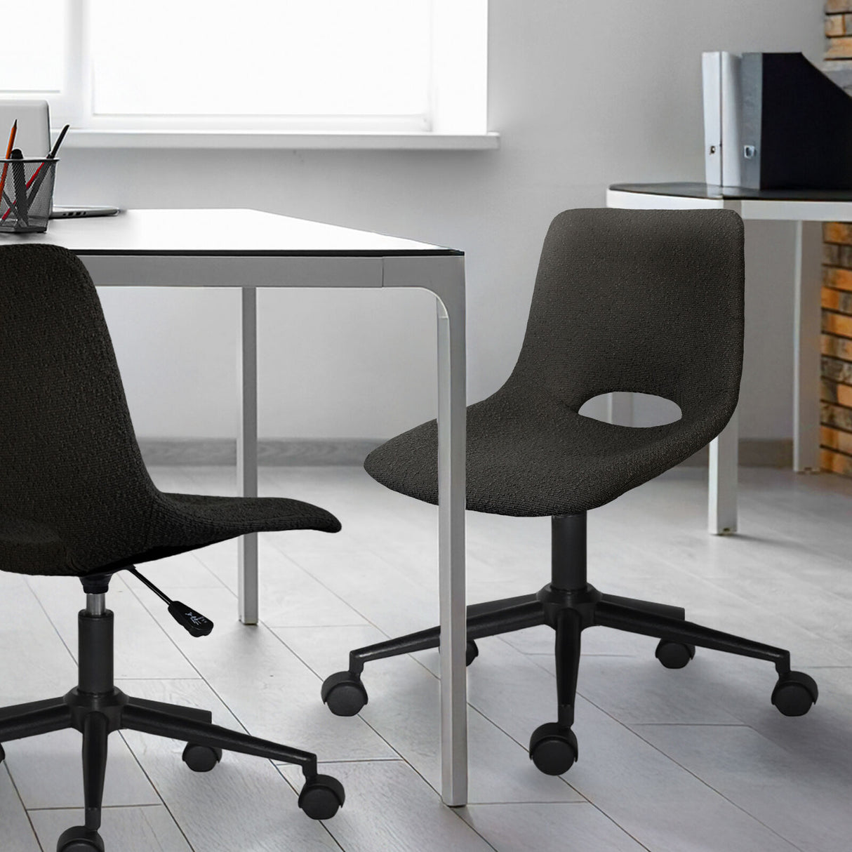 Dalwallinu black loop yarn fabric office chair with cut out backrest, set of two