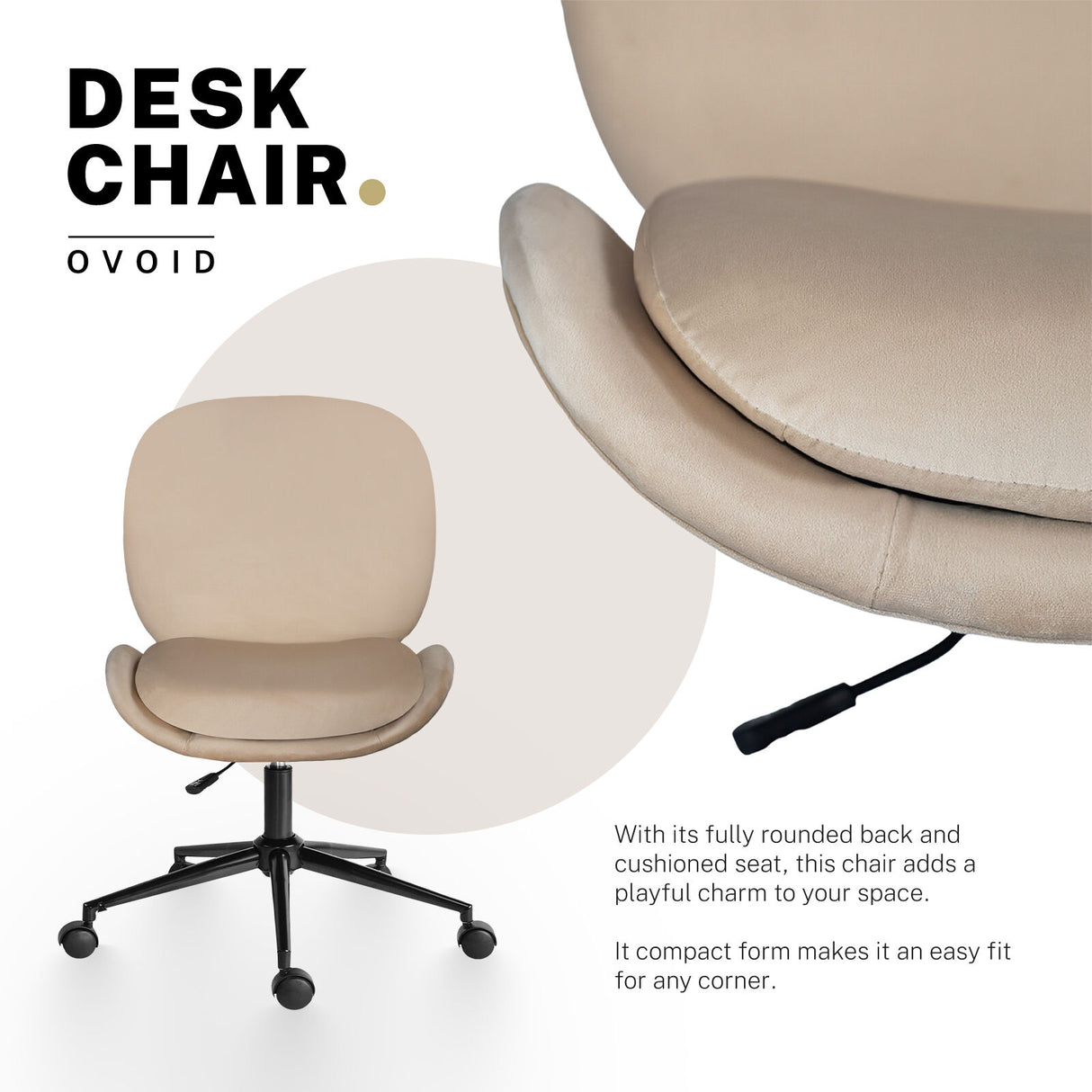 Goomalling pale khaki velvet armless swivel office desk chair