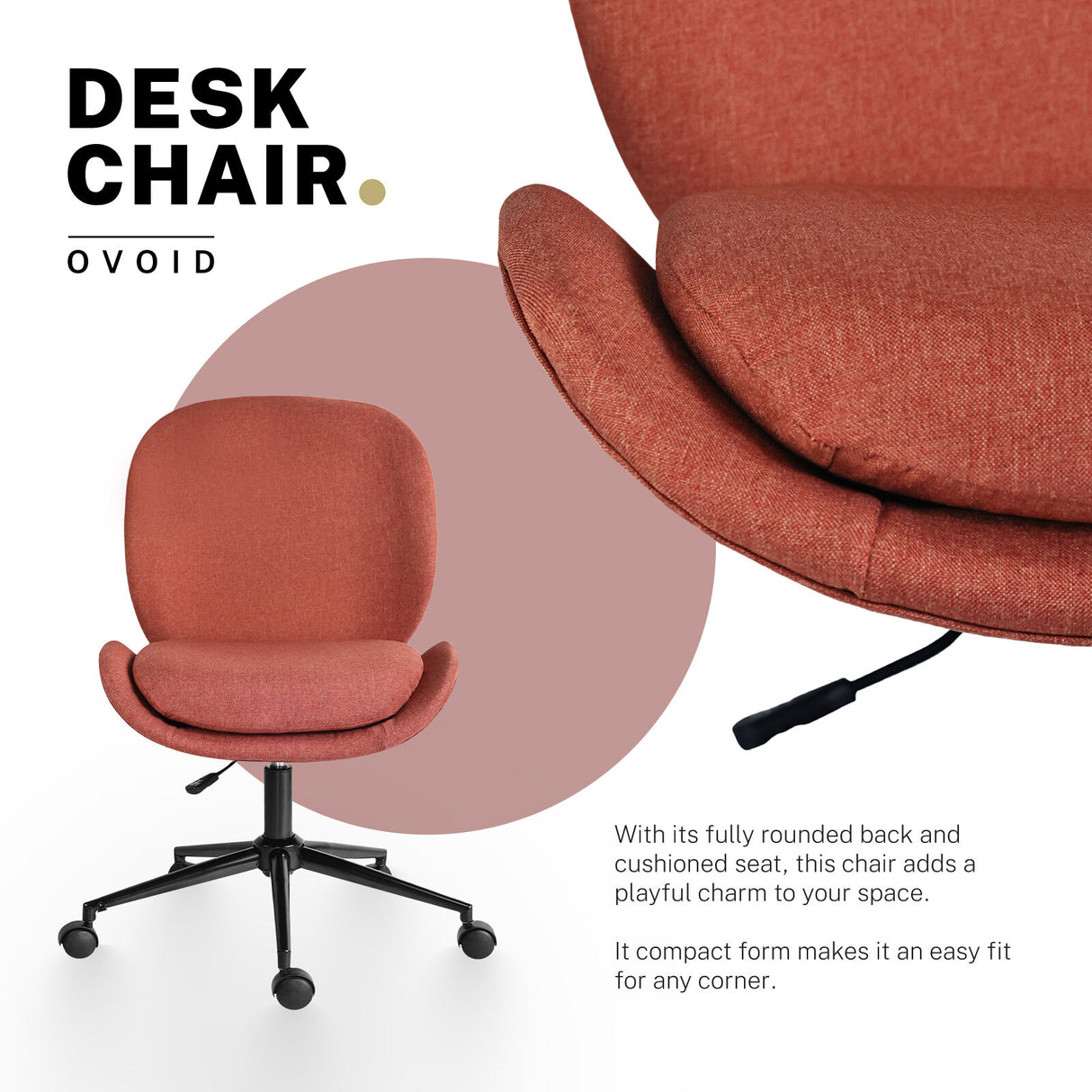 Goomalling earthy red linen fabric armless swivel office desk chair
