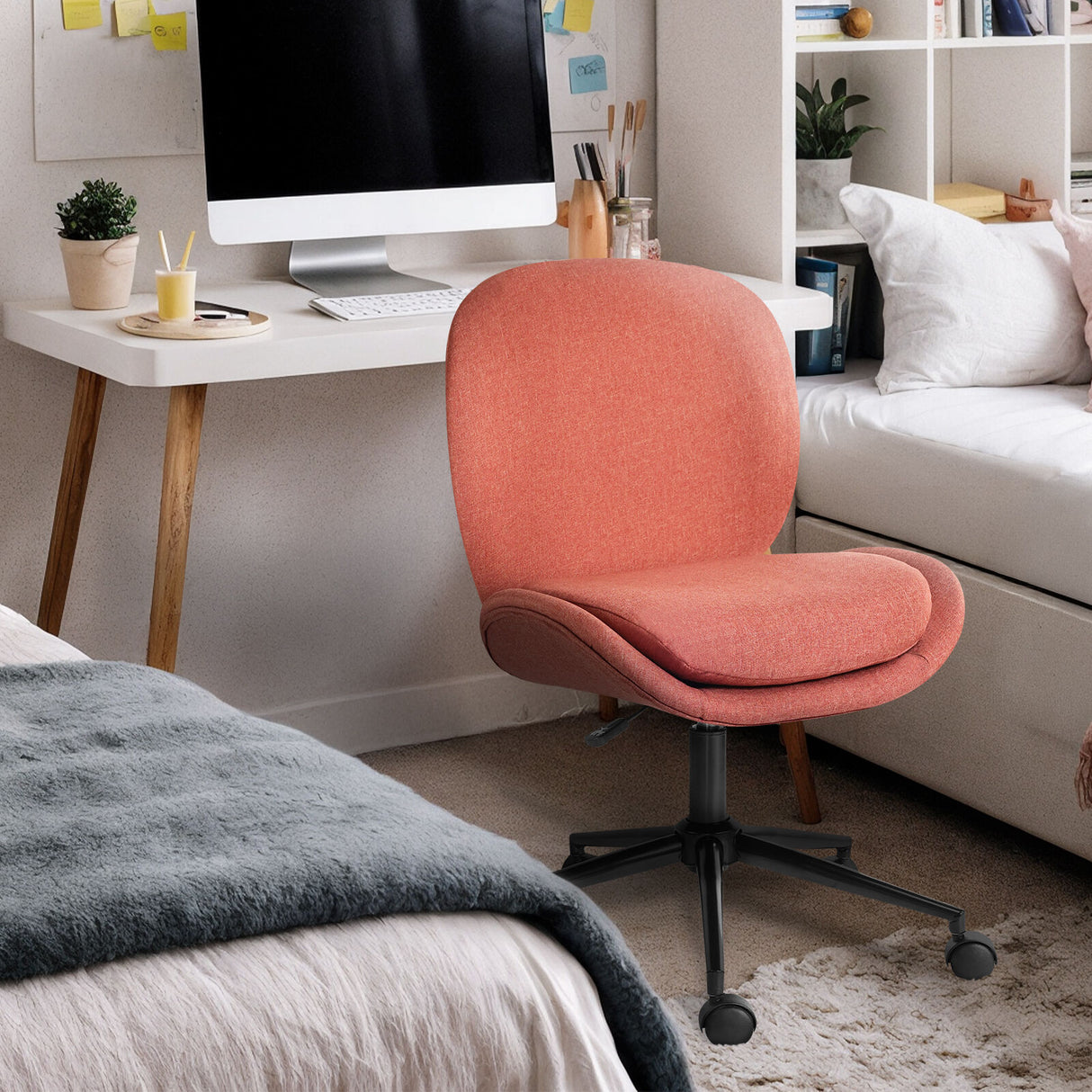 Goomalling earthy red linen fabric armless swivel office desk chair