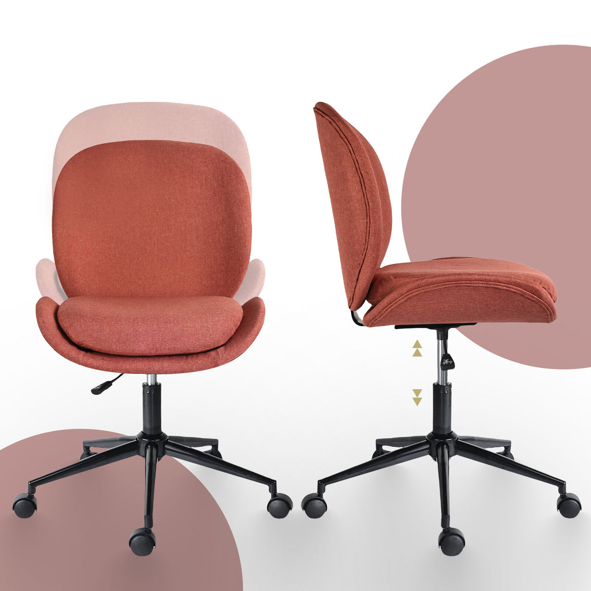 Goomalling earthy red linen fabric armless swivel office desk chair