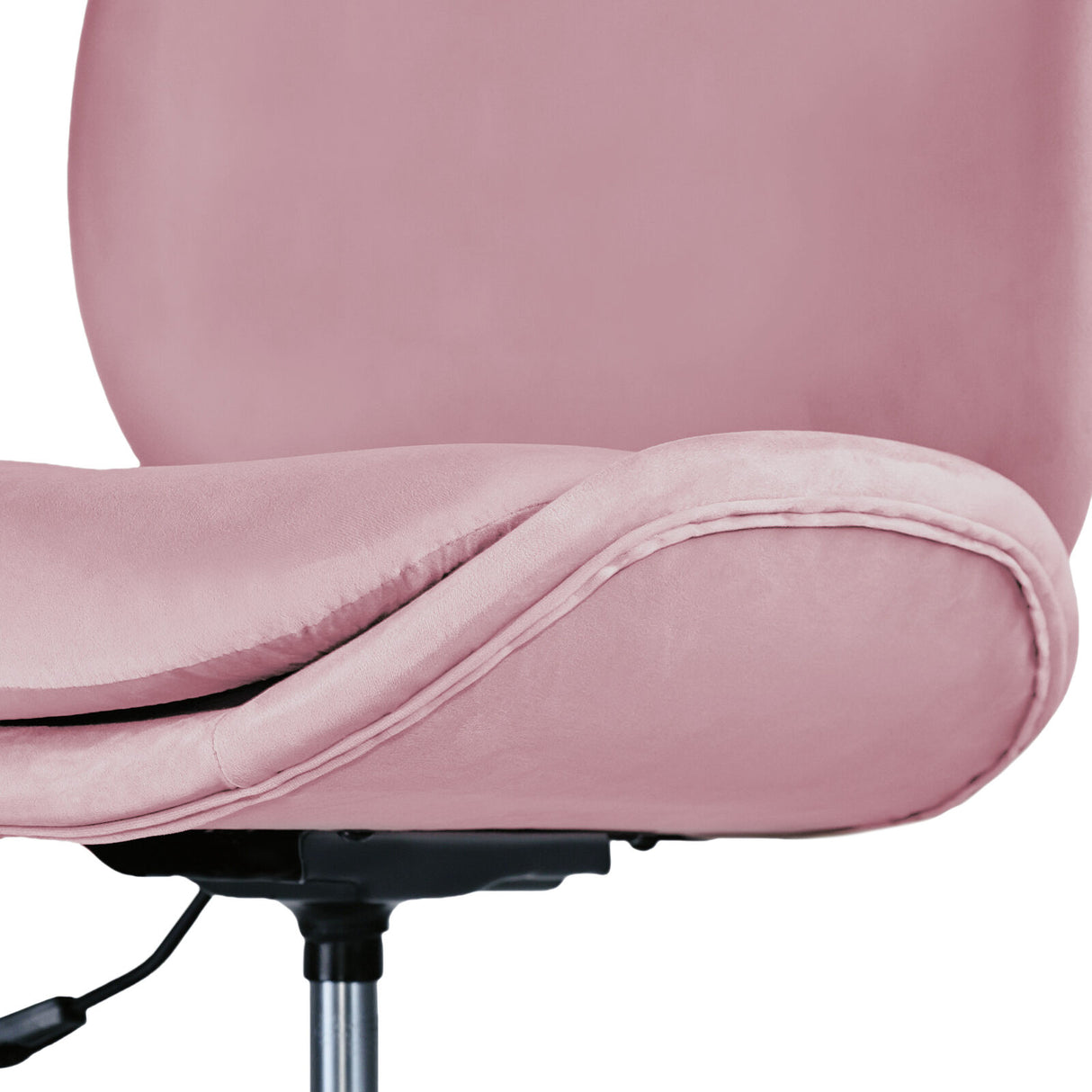 Scarborough pink velvet armless swivel office chair at a desk