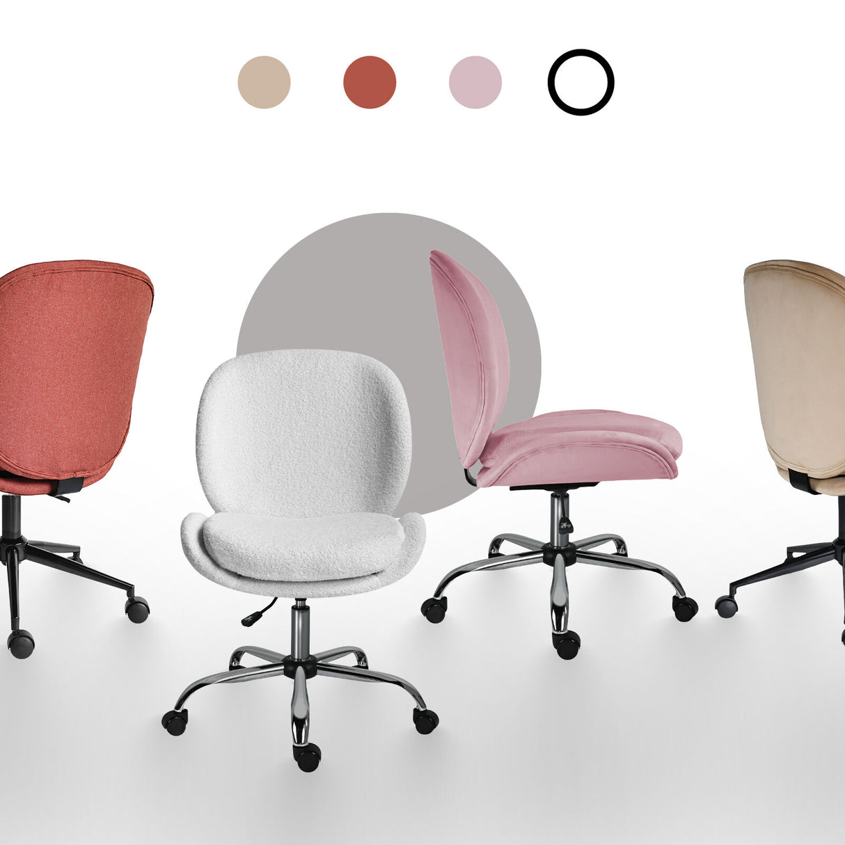 Scarborough white teddy boucle armless swivel office chair at a desk