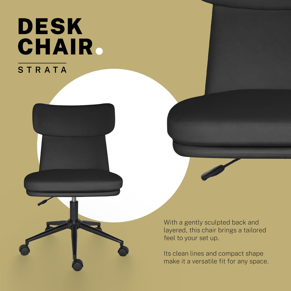 Iluka black faux leather office chair at a desk, view 3