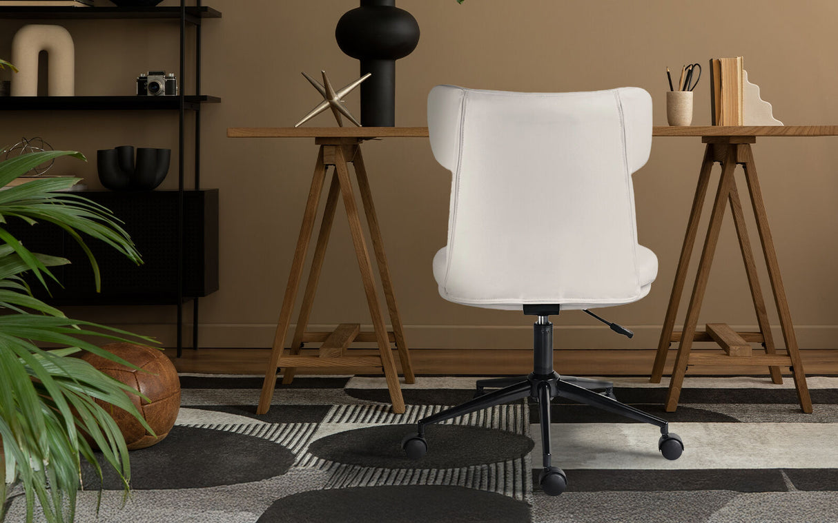 Iluka white faux leather office chair at a desk, view 2