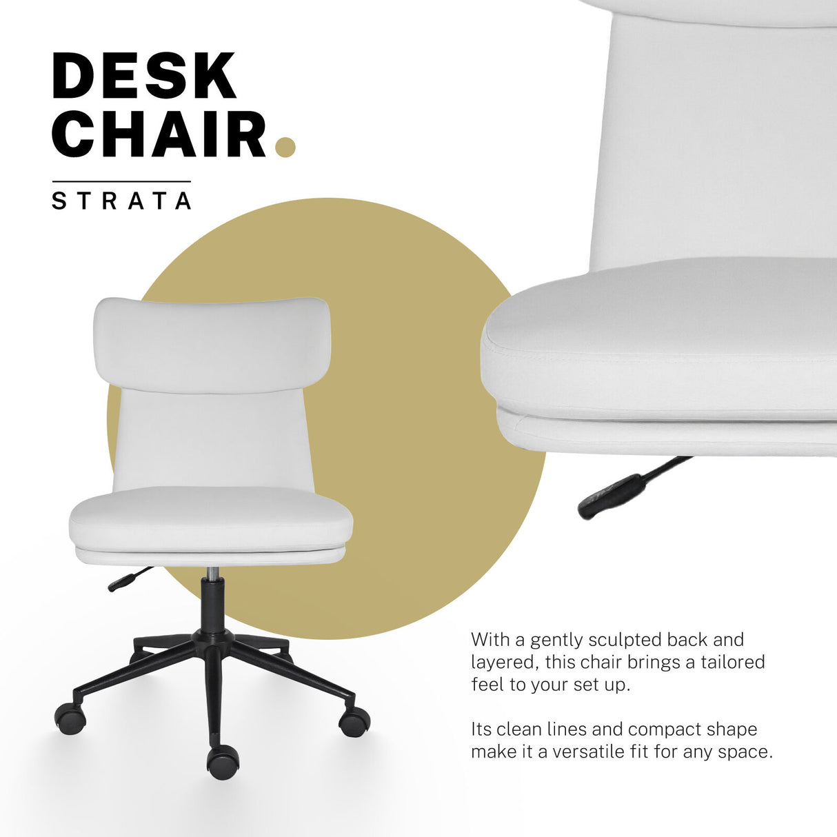 Iluka white faux leather office chair at a desk, view 3