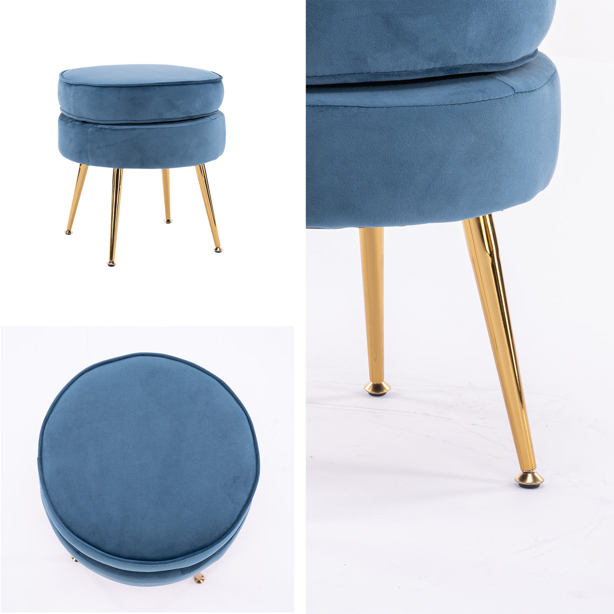 La Bella Velvet Round Ottoman with Gold Legs Navy Blue Yellow or Pink — Allure Home Collections
