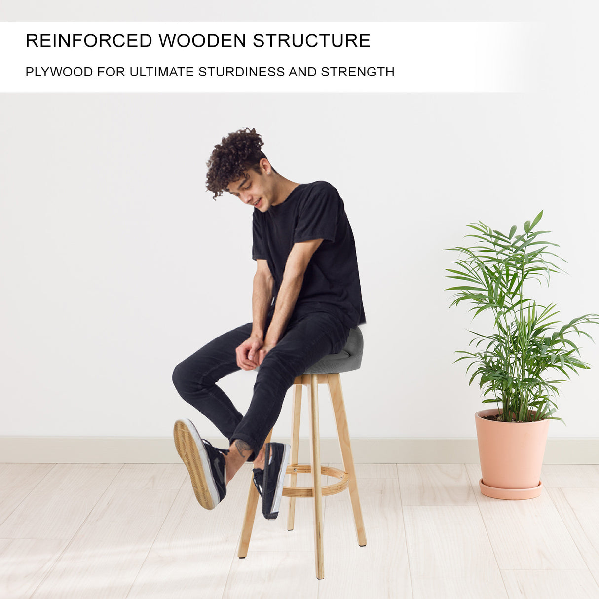 Bittern Wooden Bar Stool, Grey 2pcs