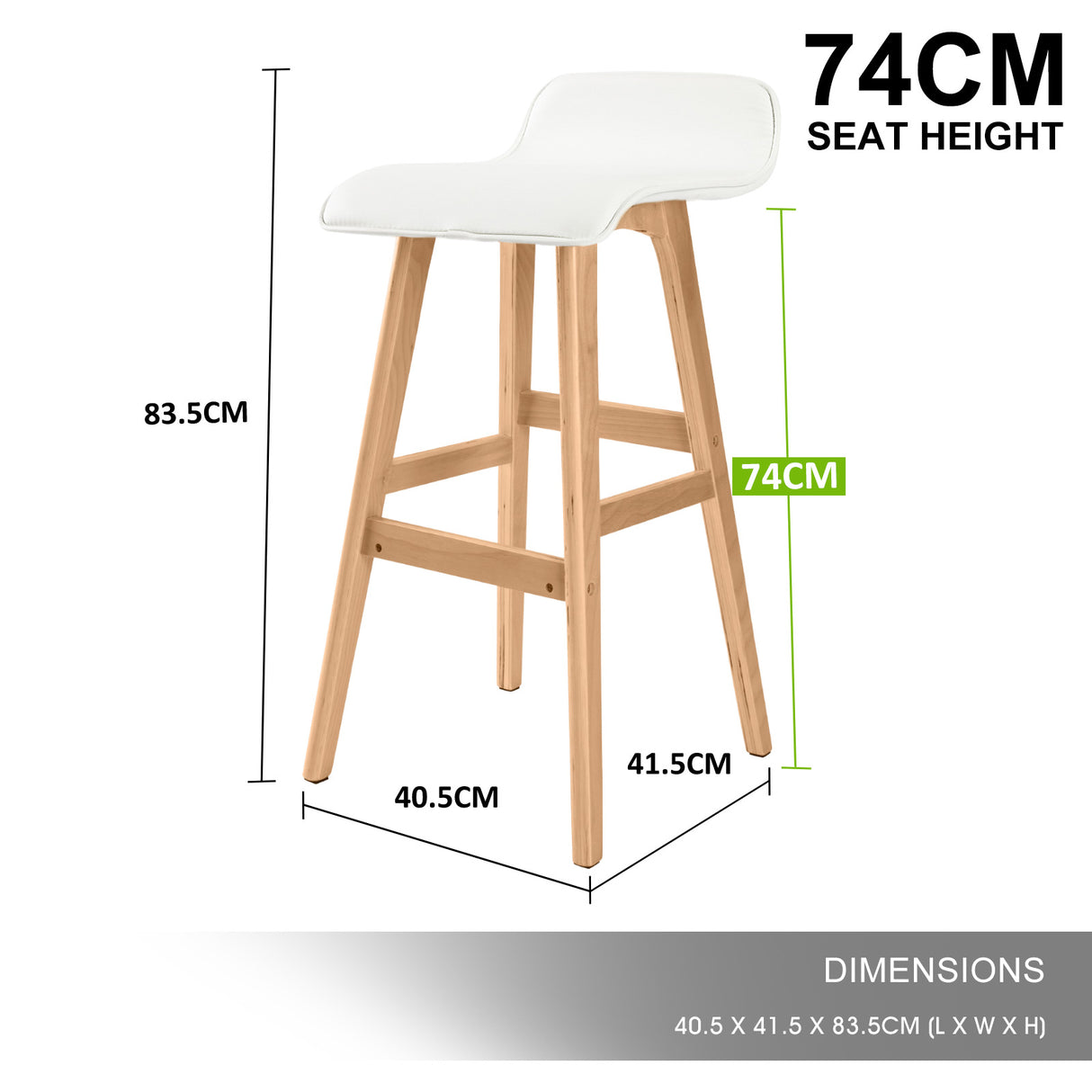 Tootgarook Wooden Bar Stool, White 2pcs