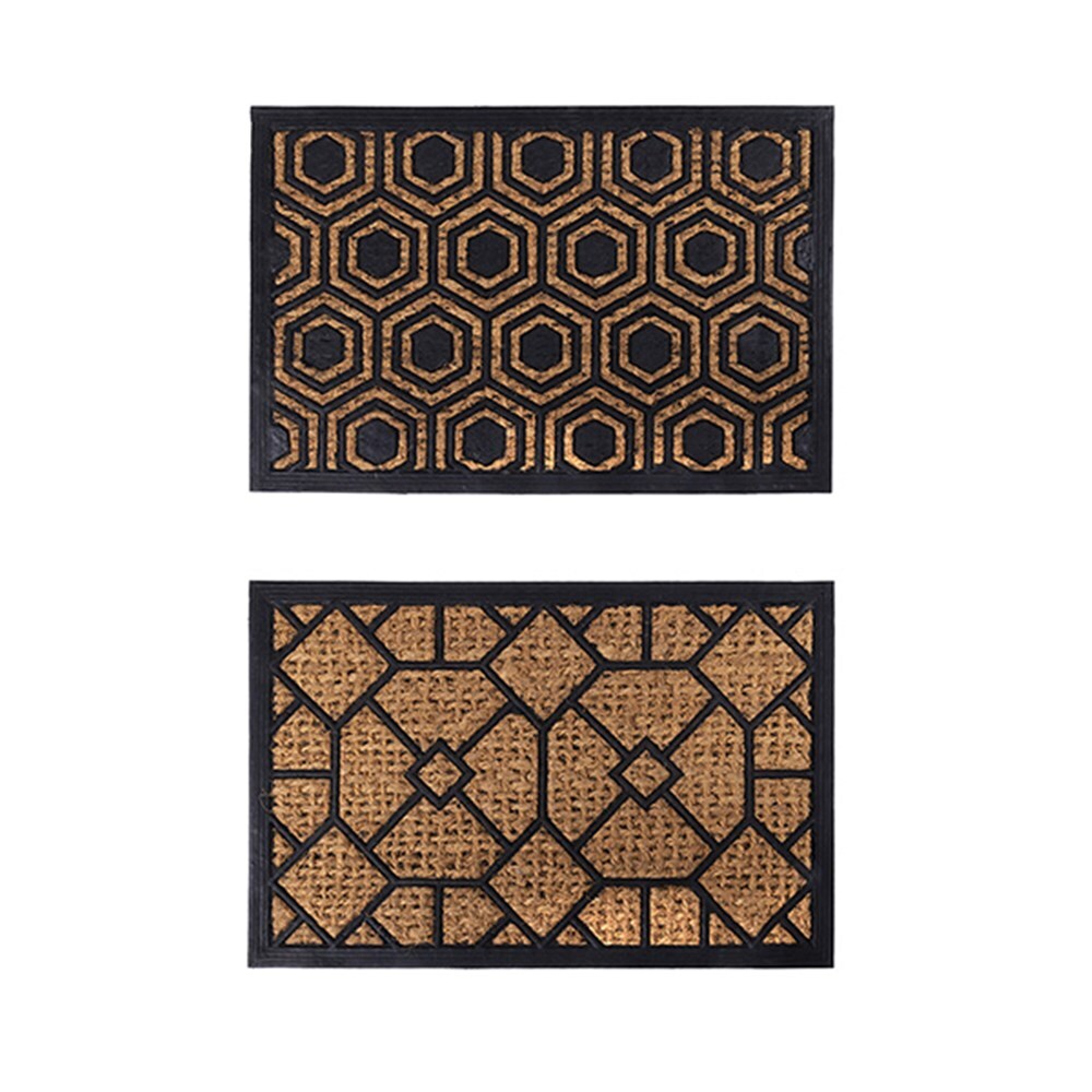 Geometric Coir Door Mat 2 Pack, Natural 60x40cm