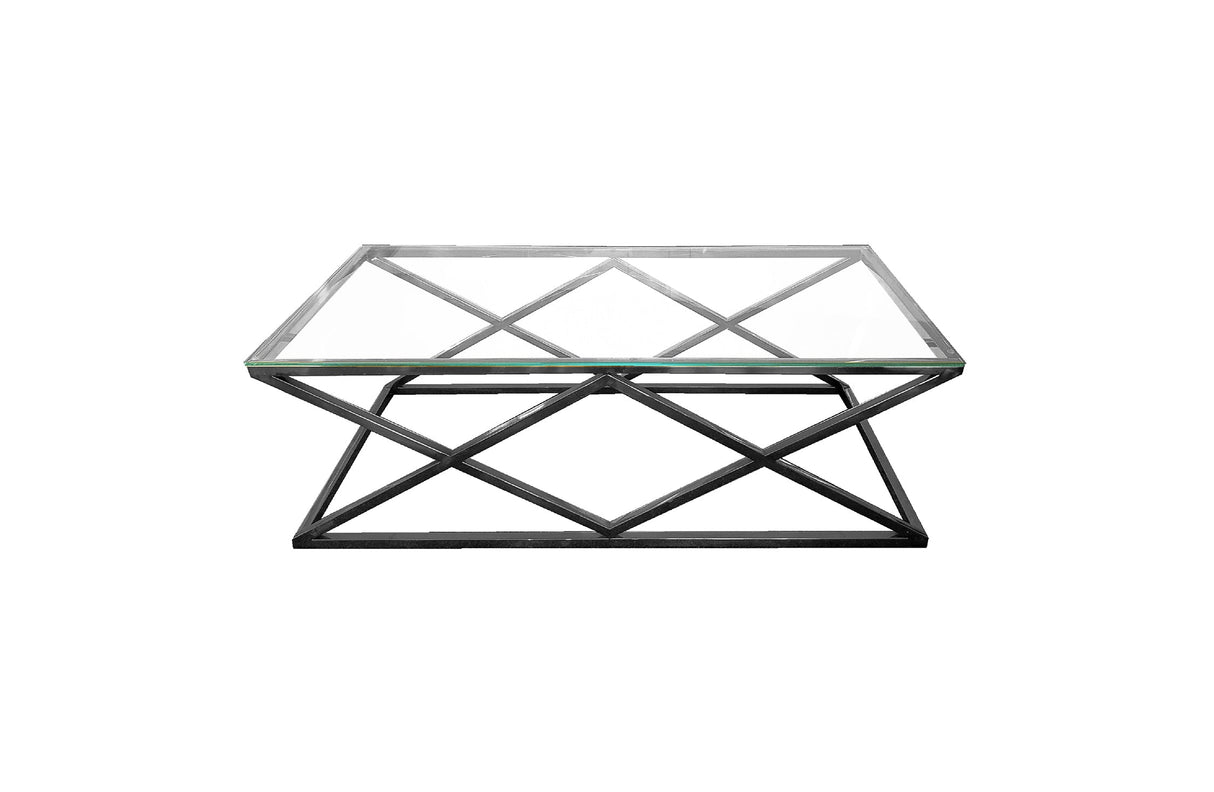 Alsea Modern Coffee Table — Polished Steel Frame with Glass or Marble Top — Allure Home Collections