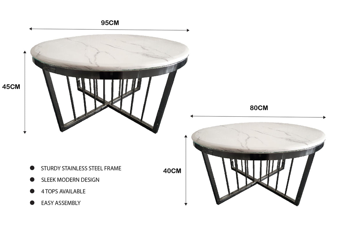 Salina 80cm Coffee Table — Metal or Polished Steel Frame with Glass or Marble Top — Allure Home Collections