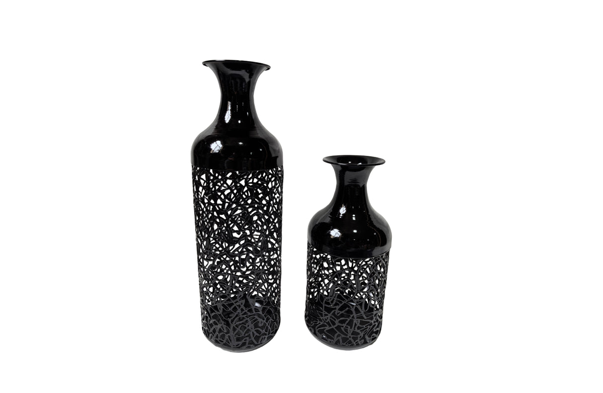 Large matte black floor vase standing 50 cm tall