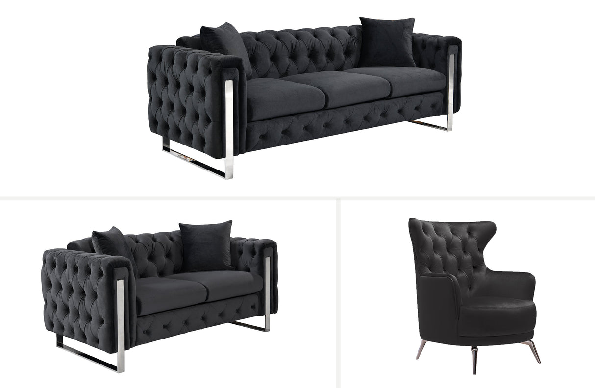 Madeline Range Black Velvet Lounge Set