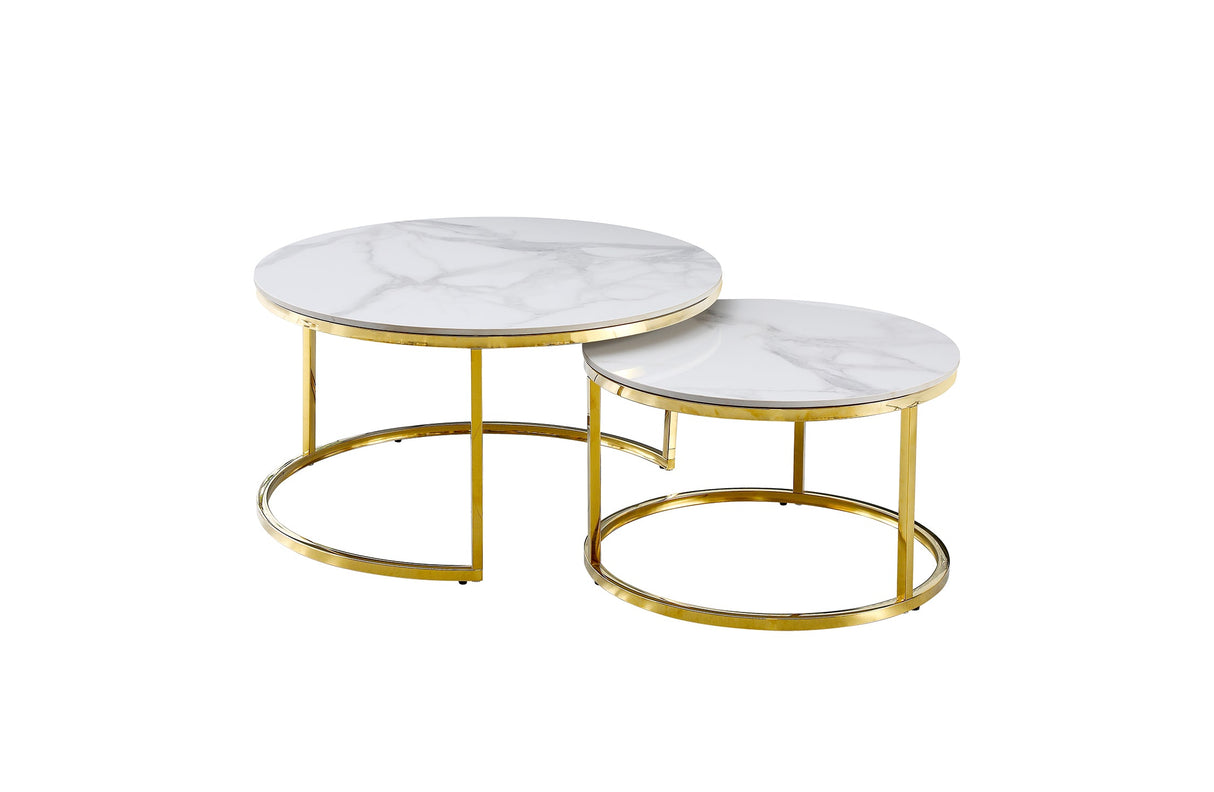 Modern Round Nesting Coffee Table Set — Cast Stone with Metal Frame — Allure Home Collections