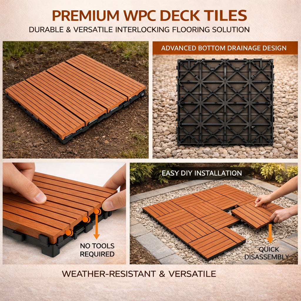 Mijas Composite Deck Tiles, 30 x 30cm, Grey, 10pcs