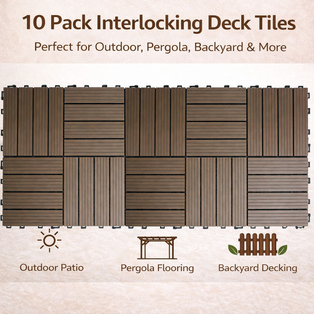 Mijas Composite Deck Tiles, 30 x 30cm, Walnut, 10pcs