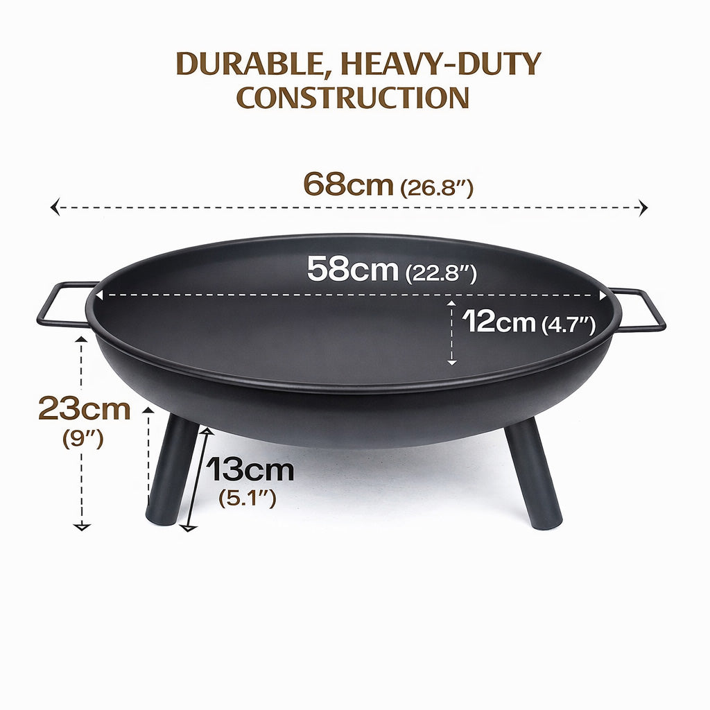 American River Steel Fire Pit, 68cm Black
