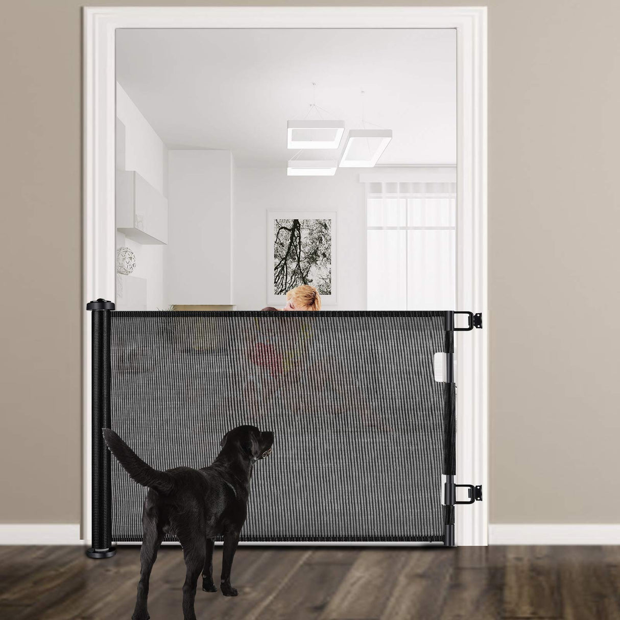 Retractable Baby Safety Gate, Mesh 150cm Black