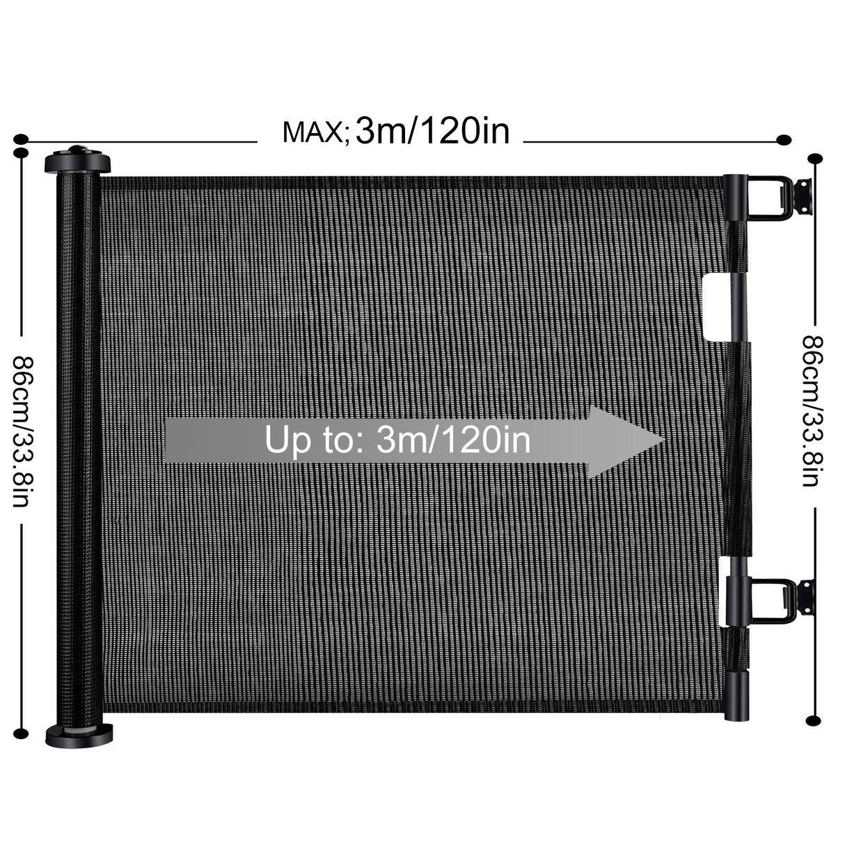 Retractable Baby Safety Gate, Mesh 300cm Black
