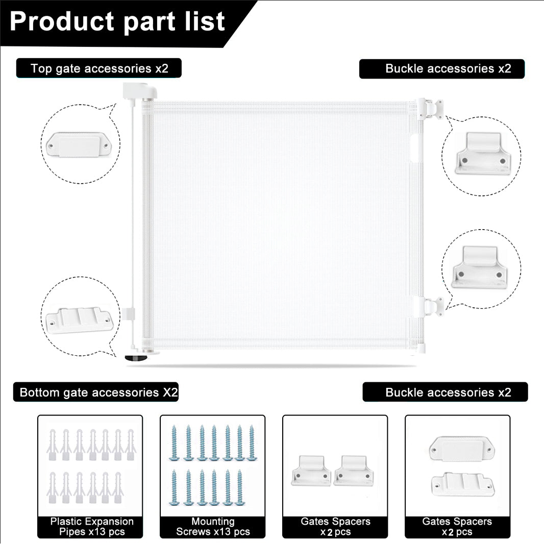 Retractable Baby Safety Gate, Mesh 300cm White