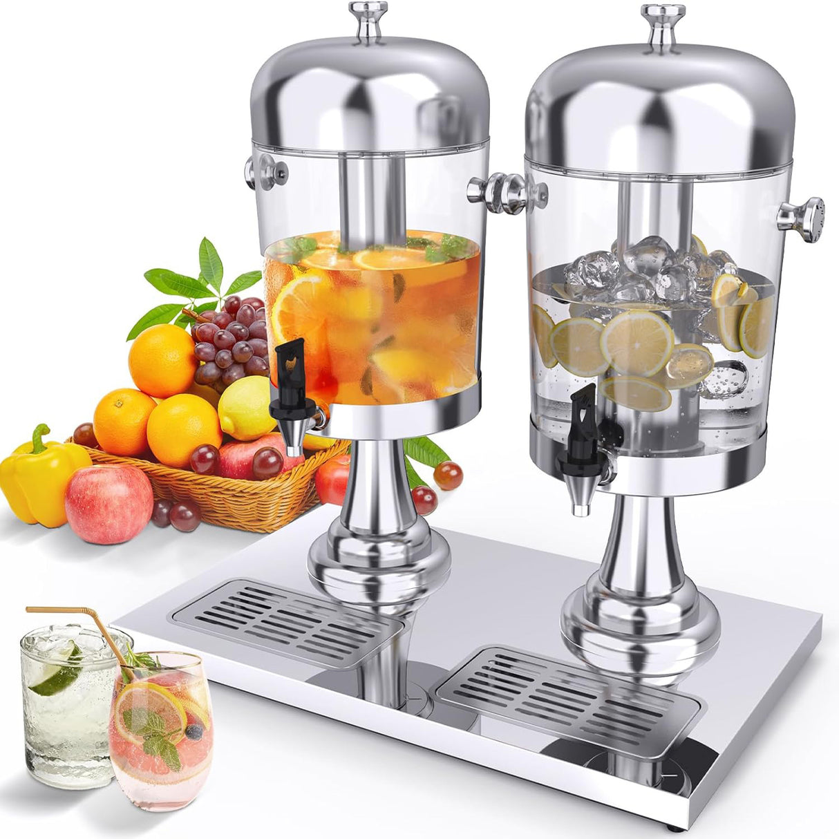 16 L beverage dispenser with clear tank and gold stainless steel stand