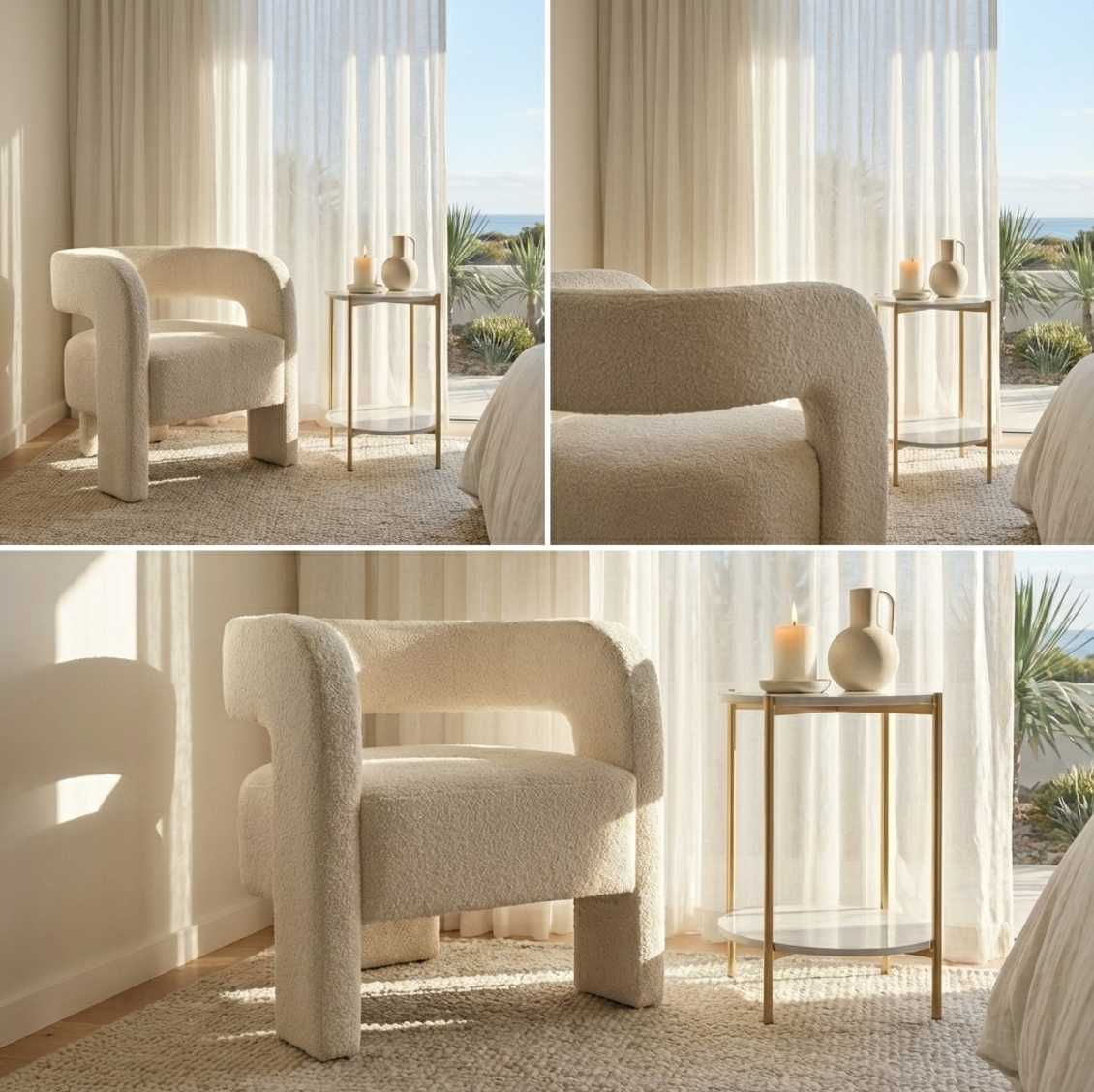 Sublime Accent Chair, Off White Boucle