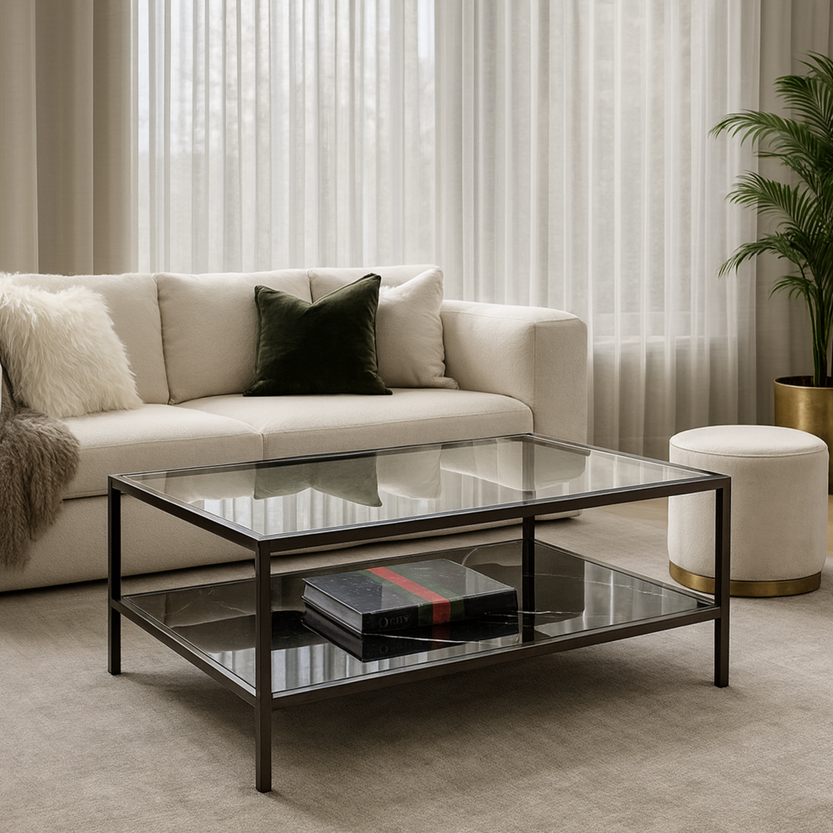 Mount Evelyn Coffee Table, Black Marble and Glass
