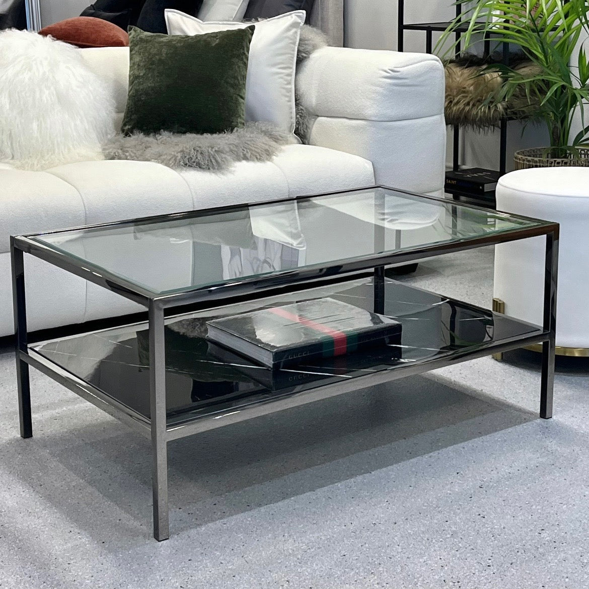 Mount Evelyn Coffee Table, Black Marble and Glass
