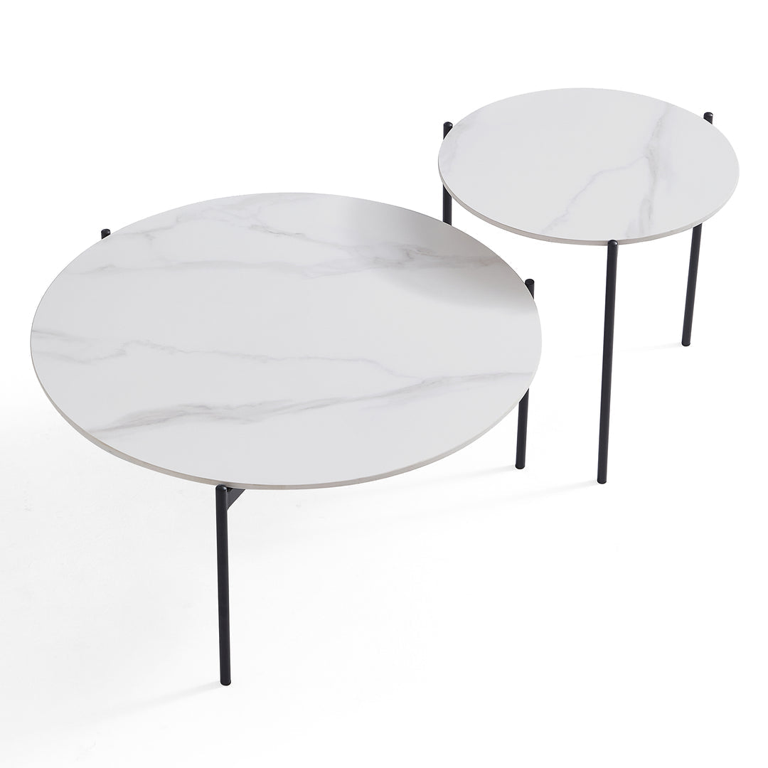 Kalorama Nesting Coffee Table 2pcs, White Marble and Black