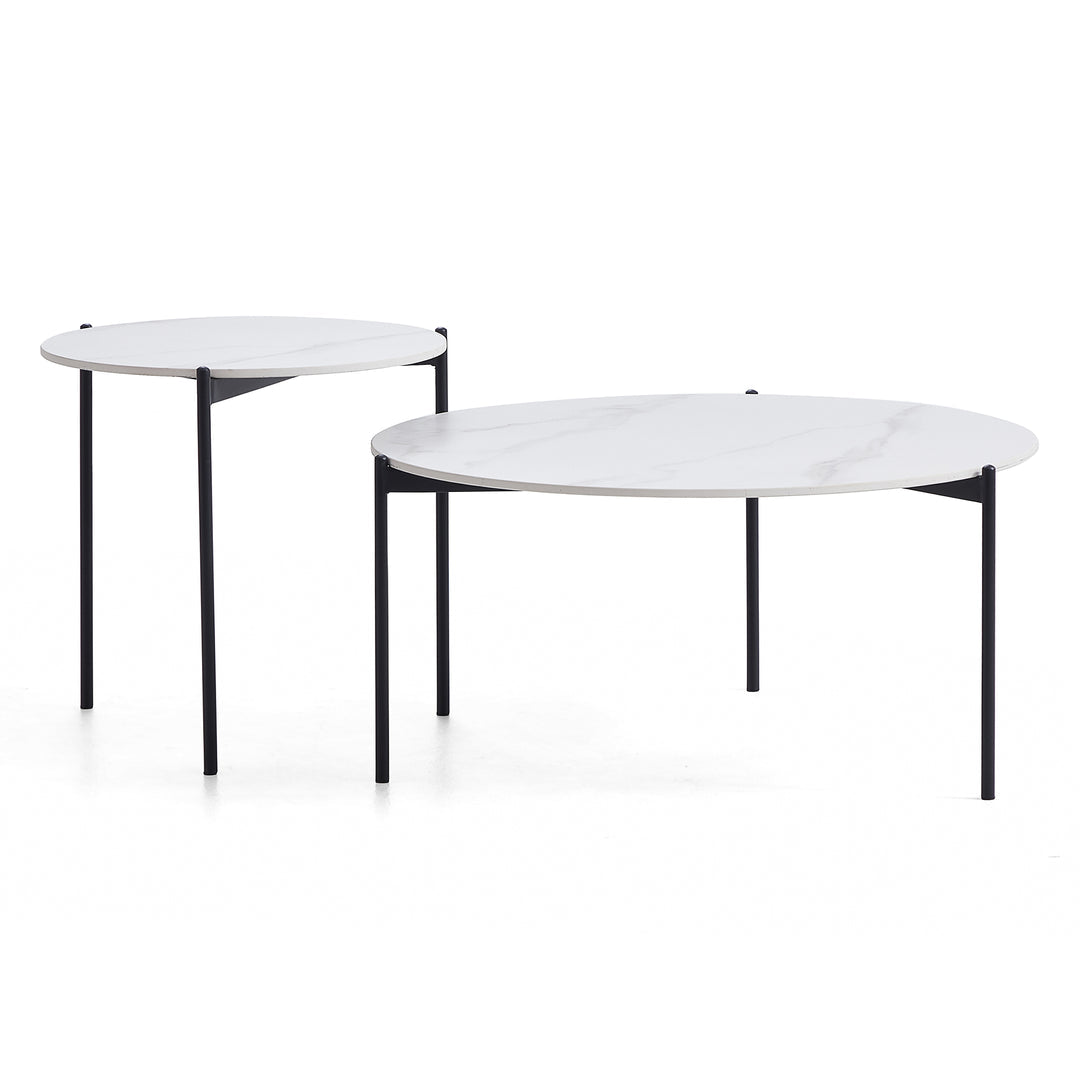 Kalorama Nesting Coffee Table 2pcs, White Marble and Black