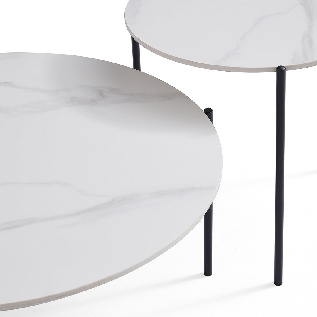 Kalorama Nesting Coffee Table 2pcs, White Marble and Black