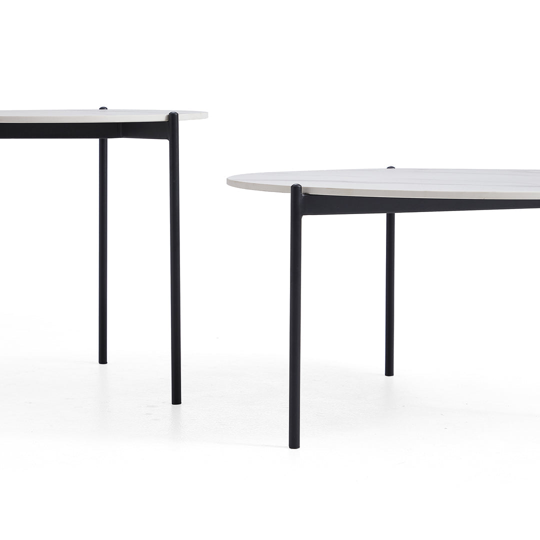 Kalorama Nesting Coffee Table 2pcs, White Marble and Black