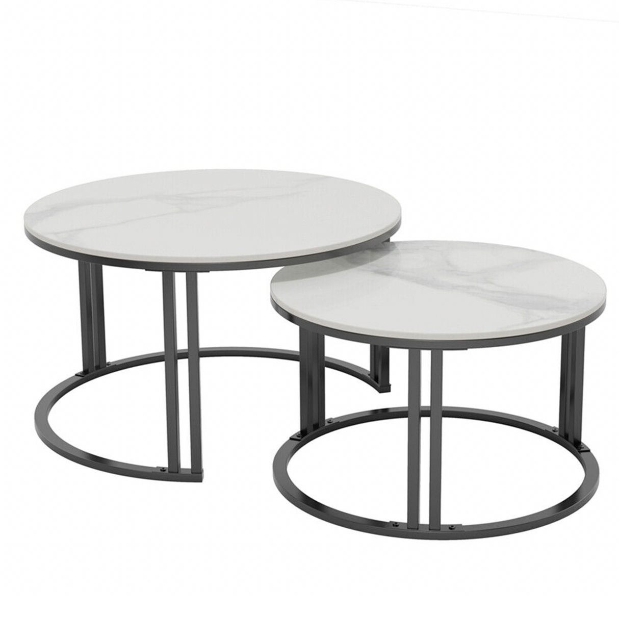 Lilydale Nesting Coffee Table 2pcs, White Marble and Black