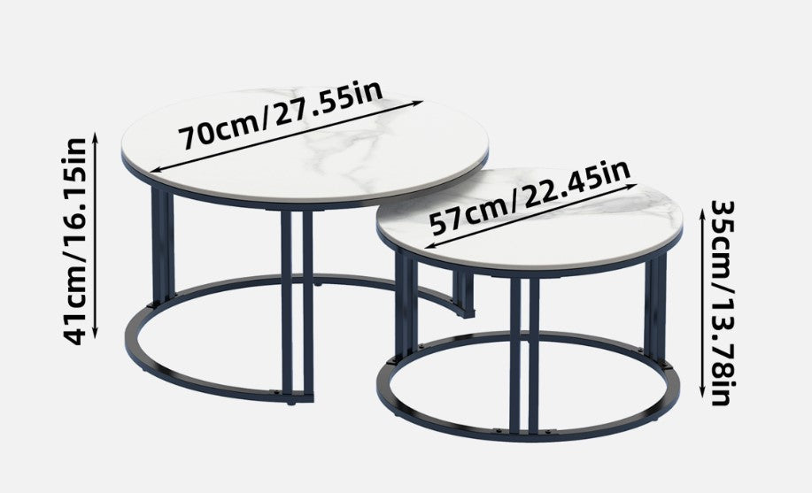 Lilydale Nesting Coffee Table 2pcs, White Marble and Black