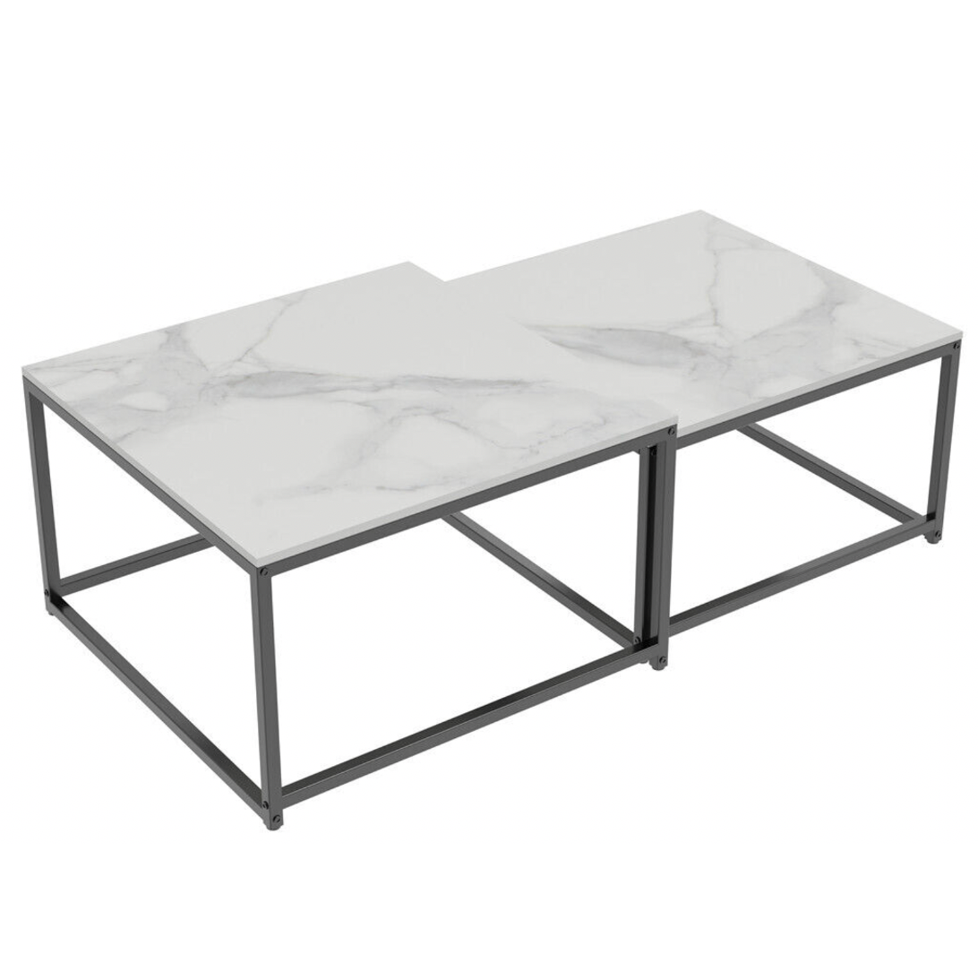 Mooroolbark Nesting Coffee Table 2pcs, White Marble and Black
