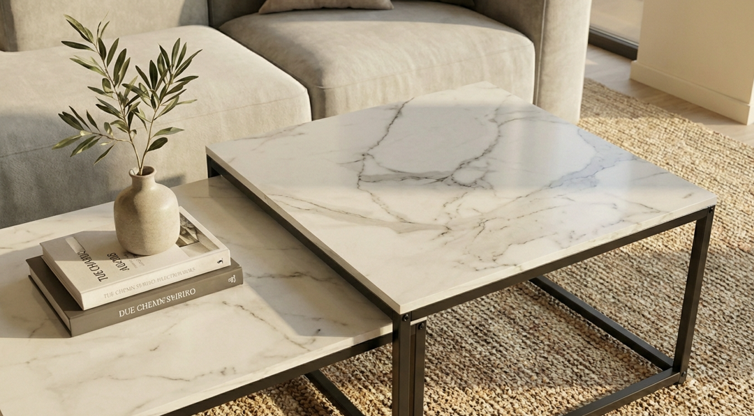 Mooroolbark Nesting Coffee Table 2pcs, White Marble and Black