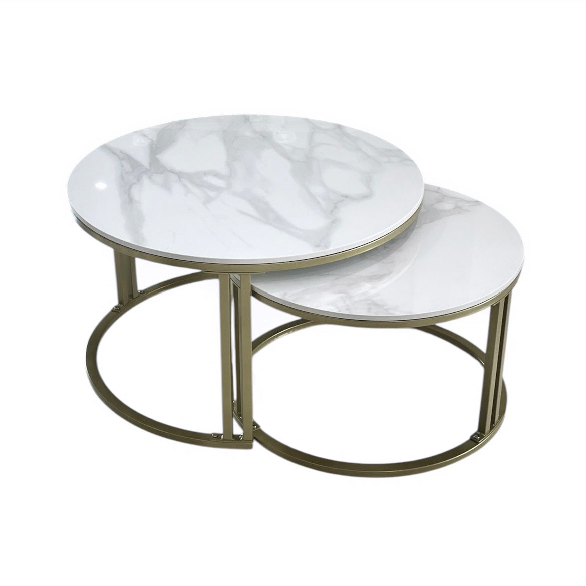 Warrandyte Nesting Coffee Table 2pcs, White Marble and Gold