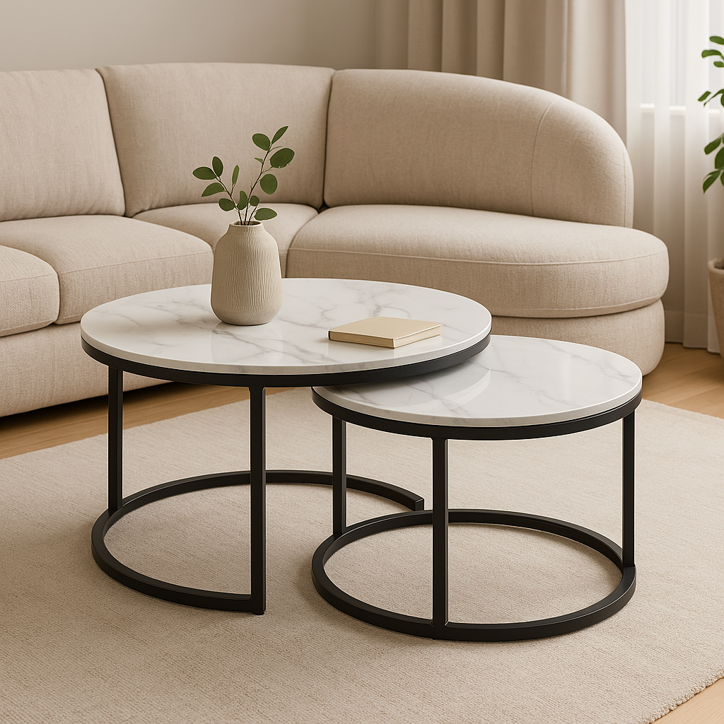 Bylands white marble sintered stone marble coffee table in a modern living room