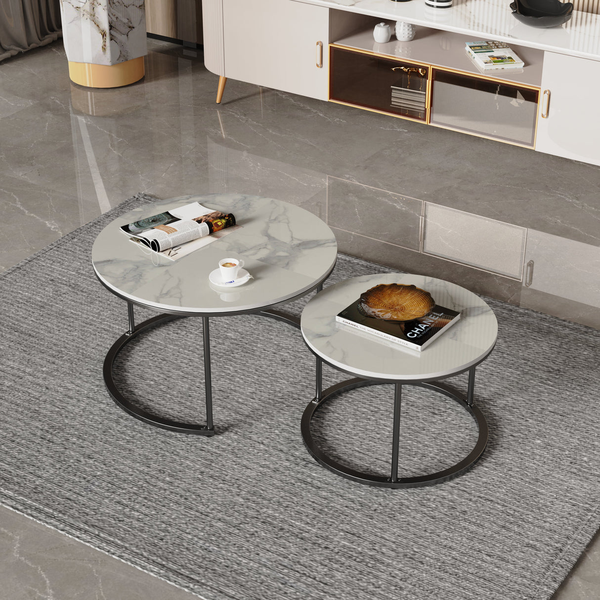 Bylands Nesting Coffee Table 2pcs, White Marble