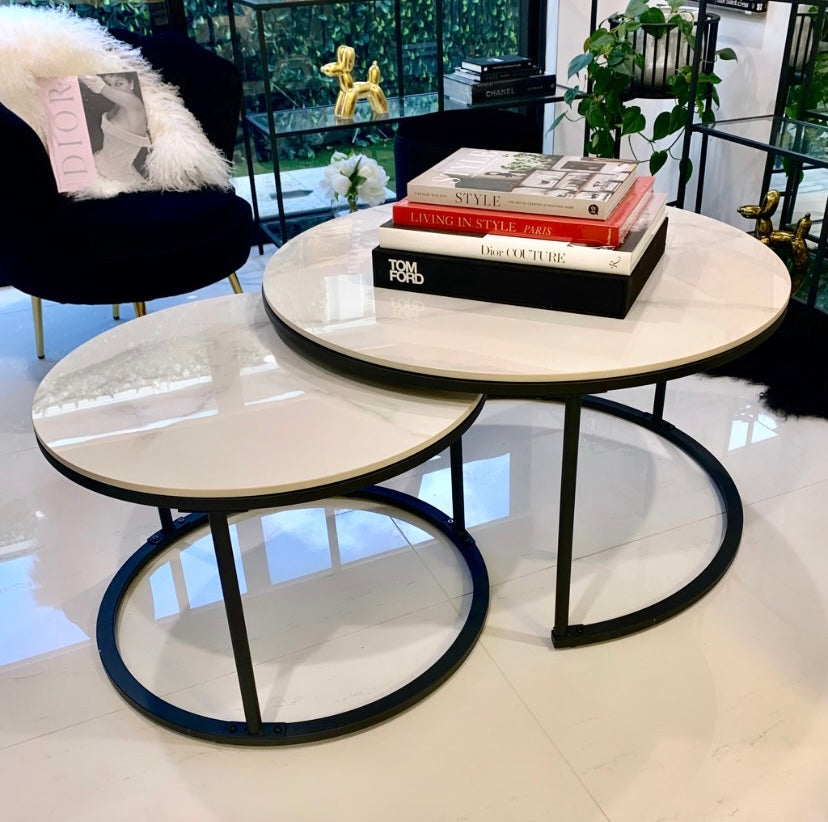 Bylands Nesting Coffee Table 2pcs, White Marble