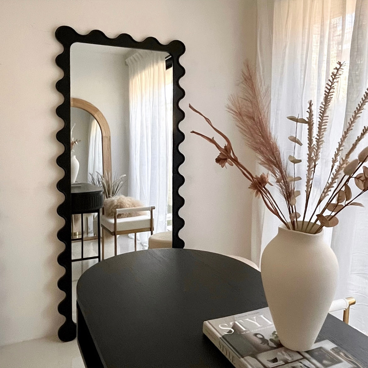 Kennett Scalloped Full Length Mirror, Black