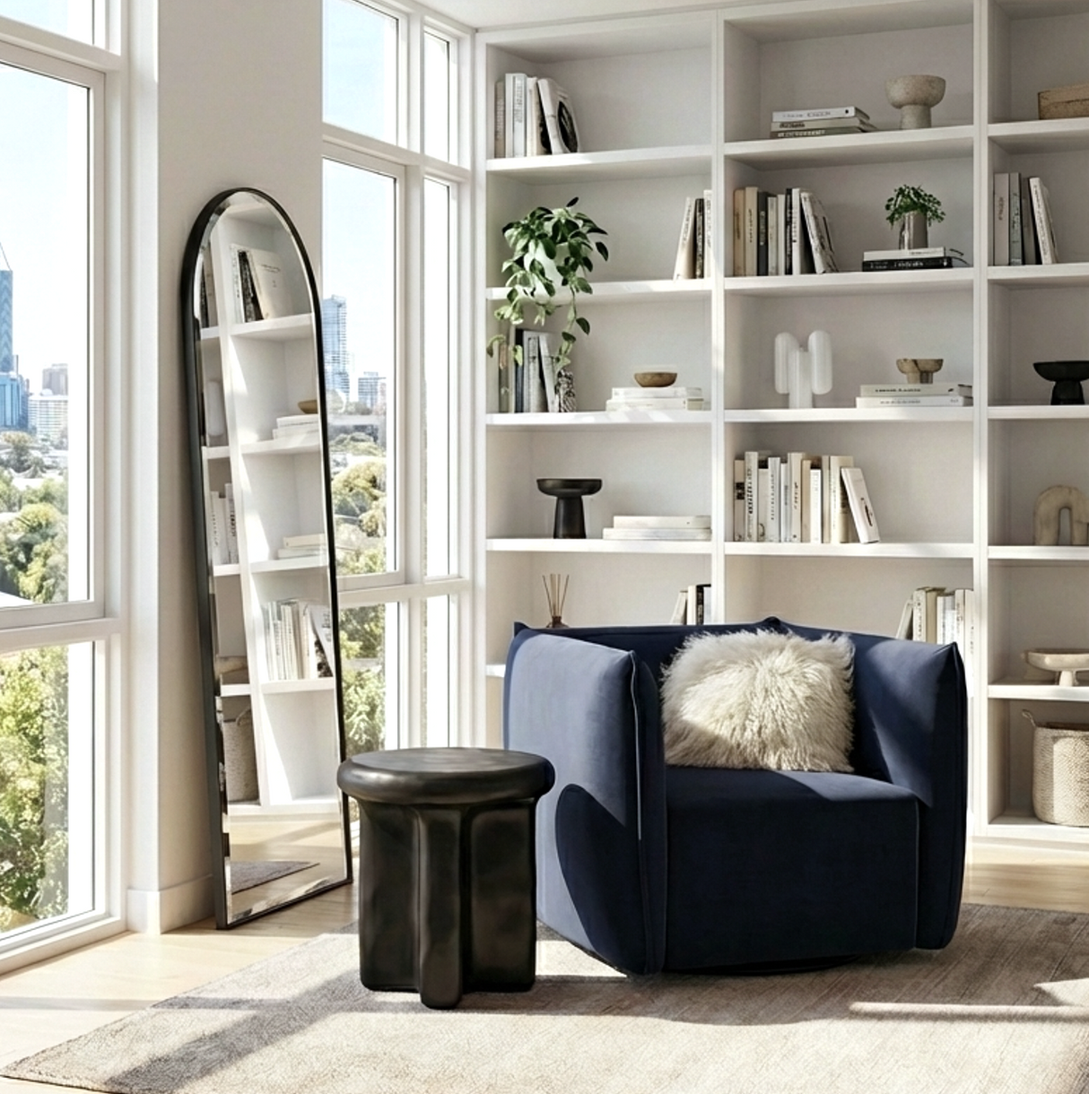 Kanangra Swivel Armchair, Indigo Velvet