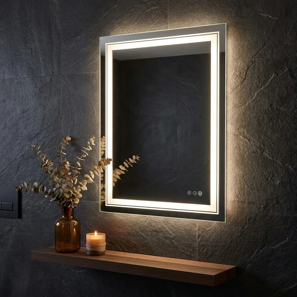 Interior Ave - LED Rectangle Frameless Salon / Bathroom Wall Mirror - 70 x 50cm