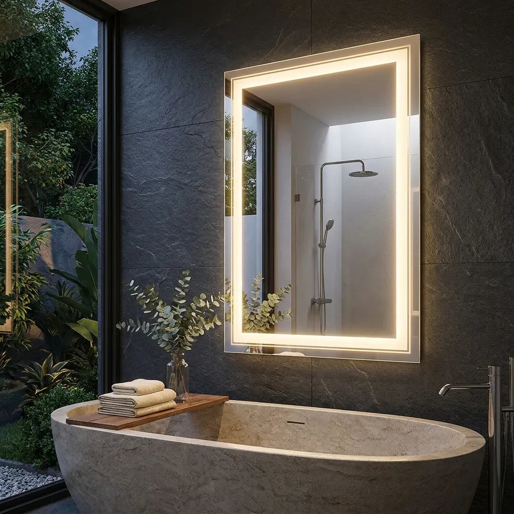 Interior Ave - LED Rectangle Frameless Salon / Bathroom Wall Mirror - 80 x 60cm