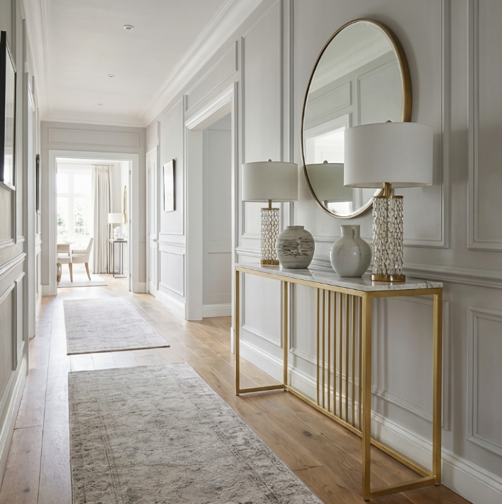 Nagambie white marble and gold sintered stone marble coffee table in a modern living room