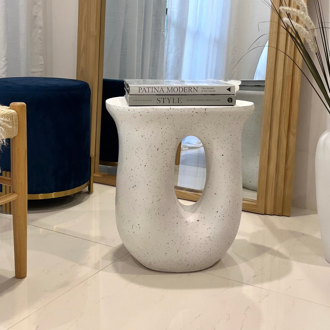 Evans Head Terrazzo Bedside Table, White