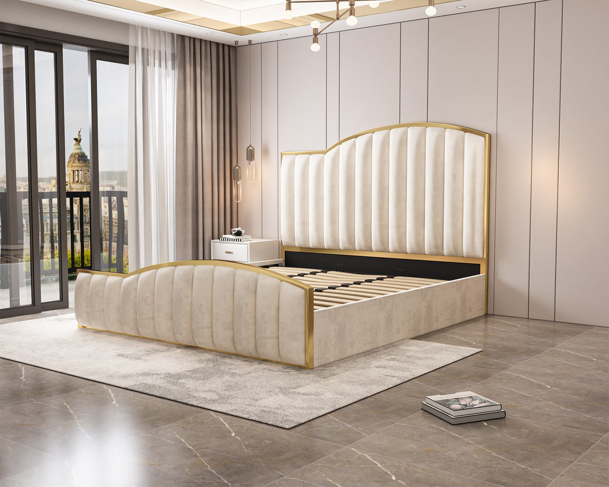 Starshine gas lift bed frame open showing generous hidden storage space — Allure Home Collections